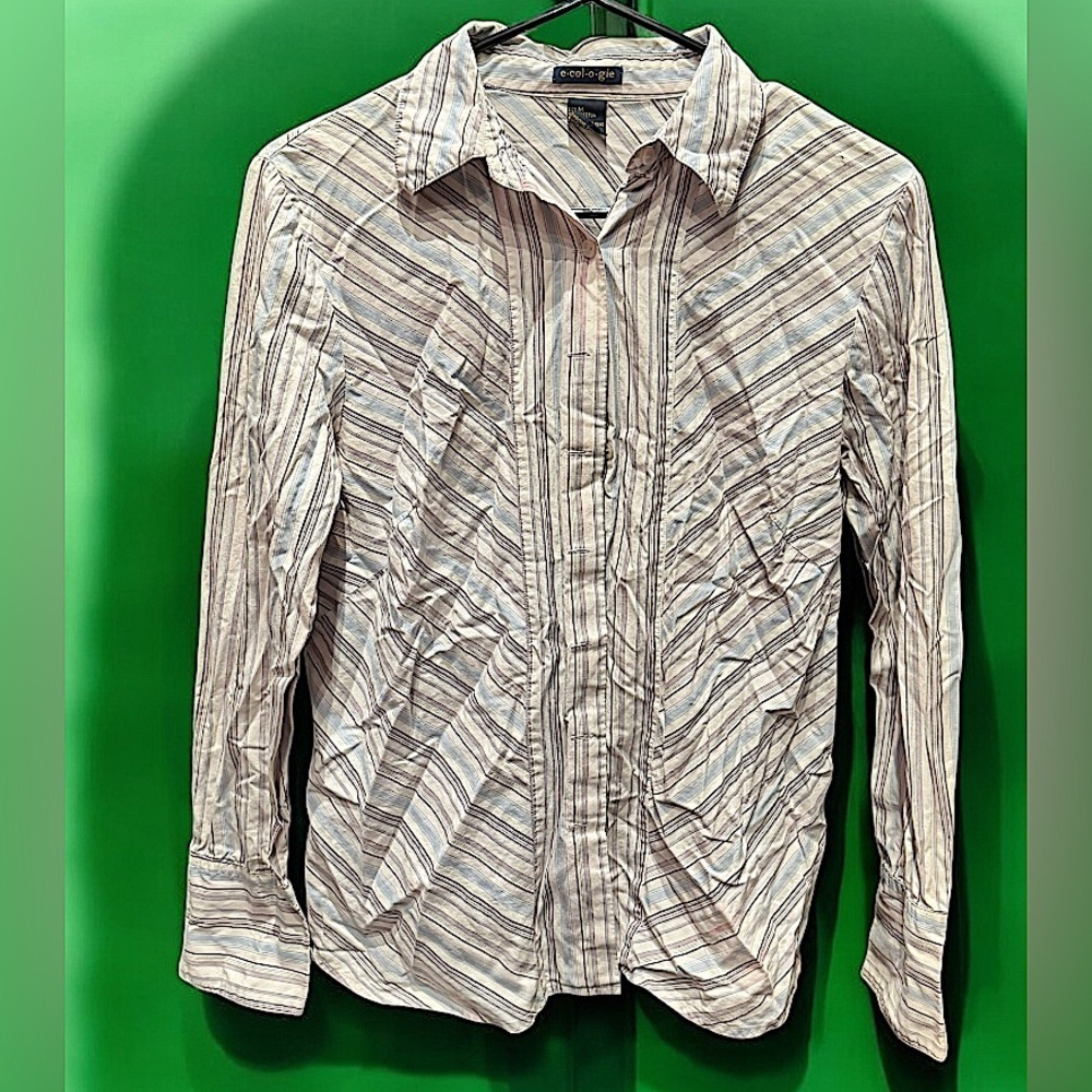 Ecologie Striped Shirt - White and Gray button up MEDIUM